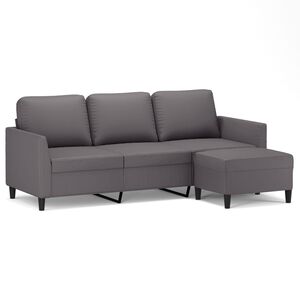 vidaXL 3-Sitzer-Sofa mit Hocker Grau 180 cm Kunstleder
