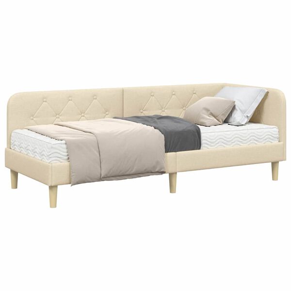 vidaXL Eckbettgestell mit Matratze Creme 80 x 200 cm Stoff