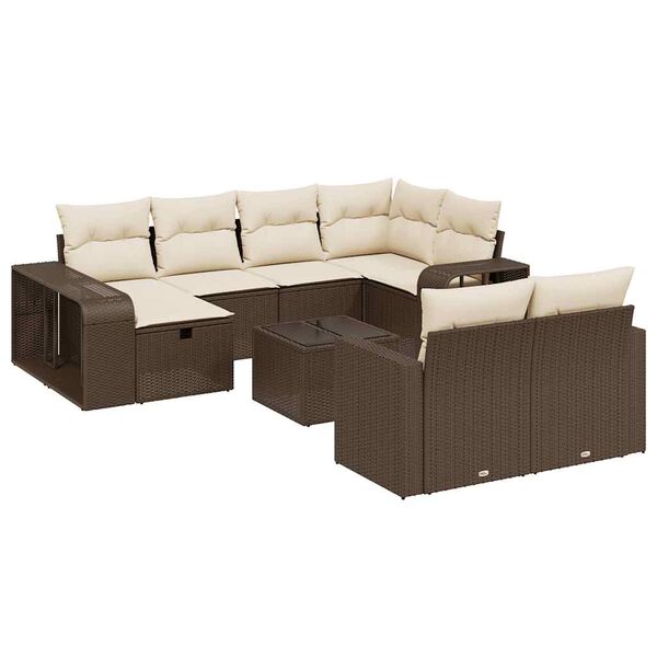 vidaXL 11-tlg. Garten-Sofagarnitur mit Kissen Braun Poly Rattan