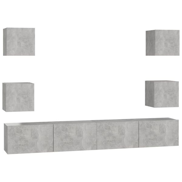 vidaXL 6-tlg. TV-Schrank-Set Betongrau Holzwerkstoff