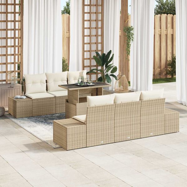 vidaXL Sofa Set mit Kissen 7 pcs Beige und Creme Poly-Rattan