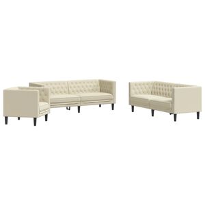 vidaXL 3-tlg. Chesterfield-Sofa-Set Creme Kunstleder