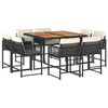 vidaXL 9-tlg. Garten-Essgruppe mit Kissen Schwarz Poly Rattan