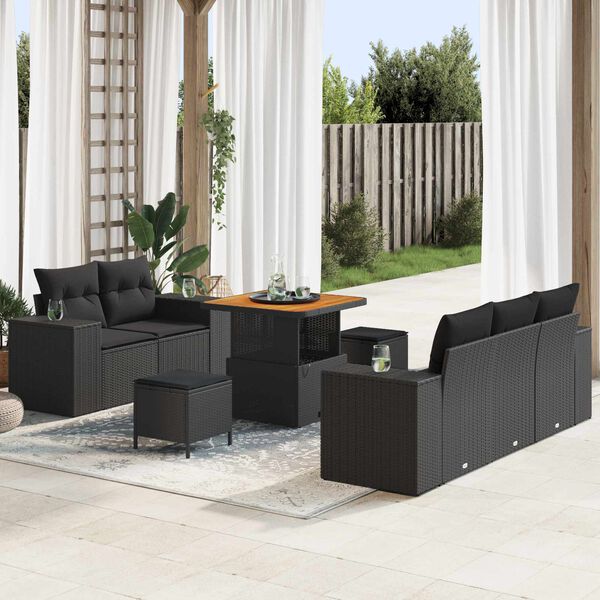 vidaXL Gartensofa-set mit Kissen mit Kissen 8 pcs Schwarz Poly Rattan