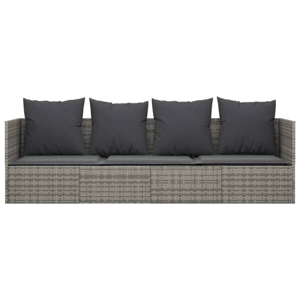 vidaXL Outdoor-Loungebett mit Kissen Grau Poly Rattan