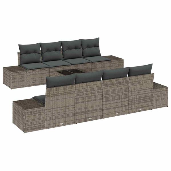 vidaXL Garten-Sofa-Set mit Kissen mit Speicher 8 pcs Grau Poly-Rattan