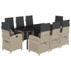 vidaXL 9-tlg. Garten-Essgruppe mit Kissen Hellgrau Poly Rattan