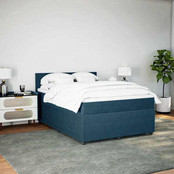 vidaXL Boxspringbett mit Matratze Blau 140x200 cm Samt
