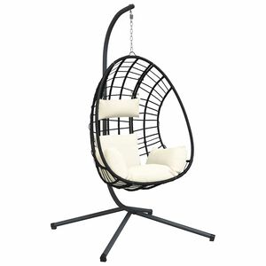 vidaXL H&auml;ngesessel Ei-Design mit St&auml;nder Beige Rattan und Stahl