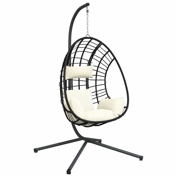 vidaXL H&auml;ngesessel Ei-Design mit St&auml;nder Beige Rattan und Stahl