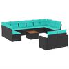 vidaXL 13-tlg. Garten-Sofagarnitur mit Kissen Schwarz Poly Rattan