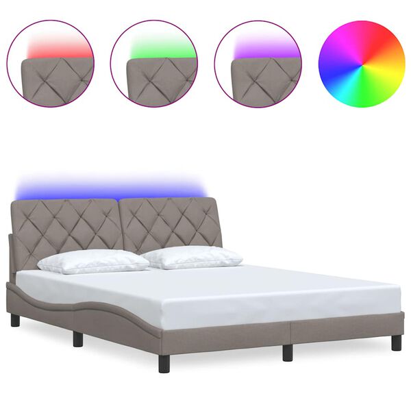 vidaXL Bettgestell mit LED ohne Matratze Taupe 160x200 cm Stoff