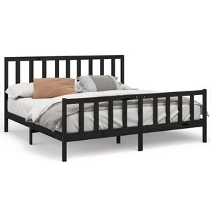 vidaXL Massivholzbett Schwarz Kiefer 200x200 cm