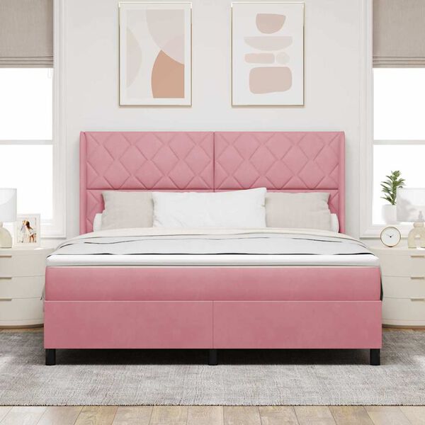 vidaXL Boxspringbett mit Matratze mit LED Rosa 180 x 200 cm Samt