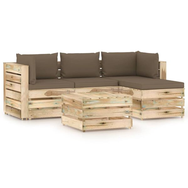 vidaXL 5-tlg. Garten-Lounge-Set mit Kissen Gr&uuml;n Impr&auml;gniertes Holz