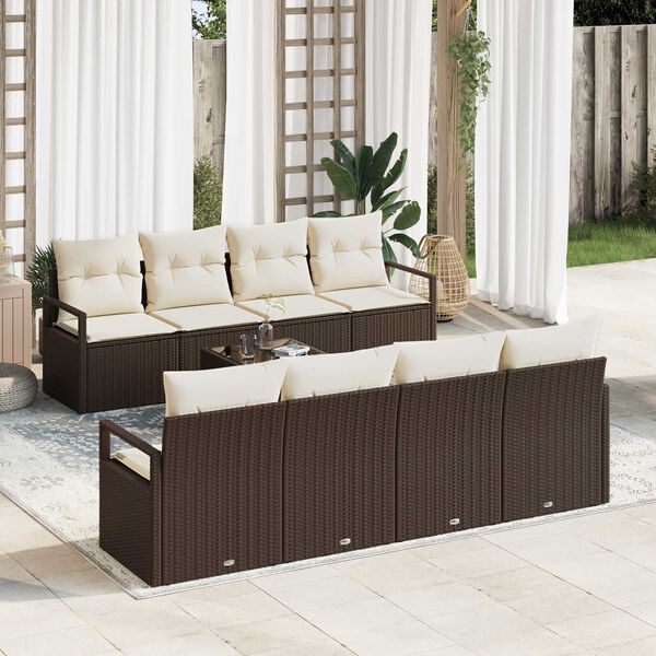 vidaXL Gartensofa-set mit Kissen 9 pcs Braun und Creme Poly-Rattan
