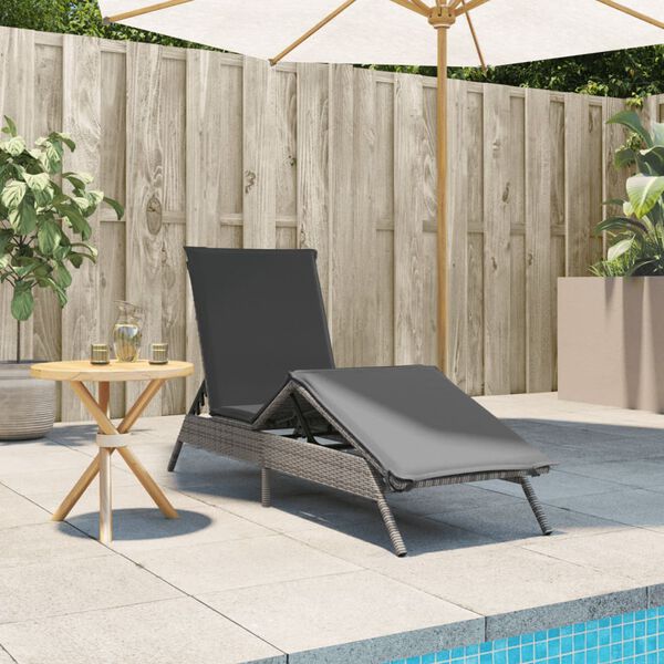 vidaXL Sonnenliege mit Auflage Grau Poly Rattan