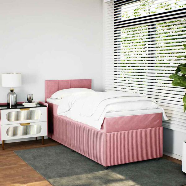 vidaXL Boxspringbett mit Matratze Rosa 90x190 cm Samt