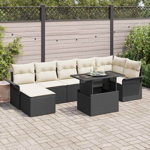 vidaXL Sofa Set mit Kissen 8 pcs Schwarz Poly-Rattan