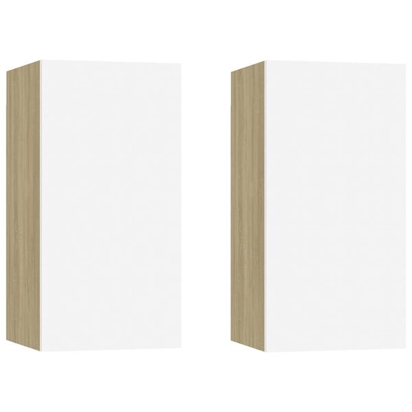 vidaXL TV-Schr&auml;nke 2 Stk. Wei&szlig; Sonoma-Eiche 30,5x30x60cm Holzwerkstoff