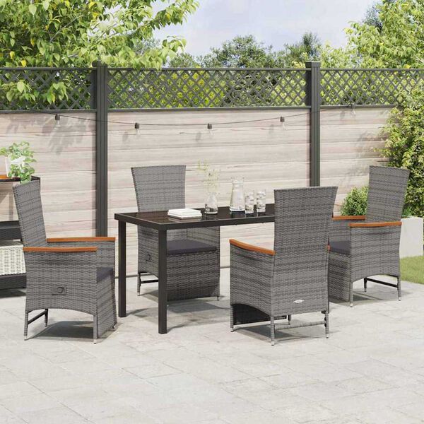 vidaXL Garten Essgruppe mit Kissen 5 pcs Grau Poly-Rattan