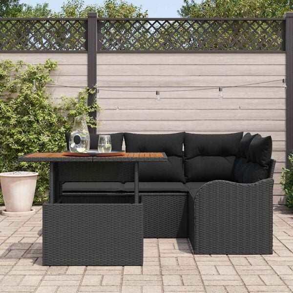 vidaXL Gartensofa-set mit Kissen 5 pcs Schwarz Poly-Rattan