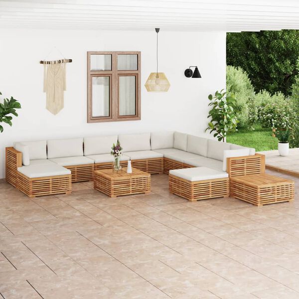 vidaXL 12-tlg. Garten-Lounge-Set mit Creme Kissen Massivholz Teak