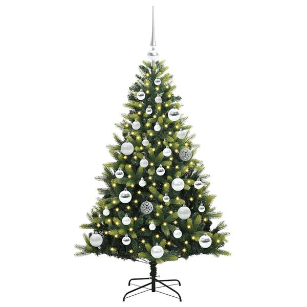 vidaXL K&uuml;nstlicher geflammter Weihnachtsbaum 150 LEDs Gr&uuml;n 120 cm