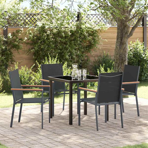 vidaXL Garten Essgruppe 5 pcs Schwarz Pulverbeschichteter Stahl