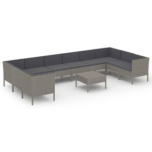 vidaXL 11-tlg. Garten-Lounge-Set mit Auflagen Poly Rattan Grau