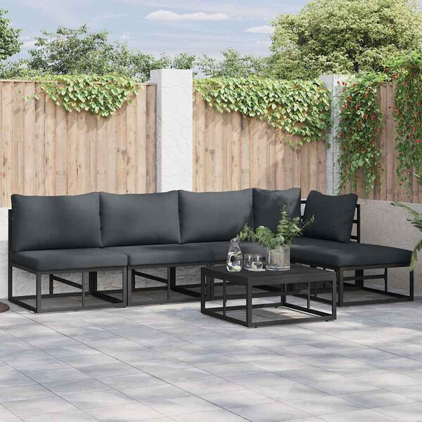 vidaXL Garten-Sofa-Set mit Kissen 5 pcs Schwarz Aluminium