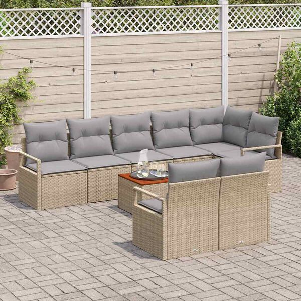 vidaXL Gartensofa-set 9 pcs Beige und Hellgrau Poly-Rattan