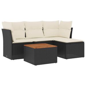 vidaXL 5-tlg. Garten-Sofagarnitur mit Kissen Schwarz Poly Rattan