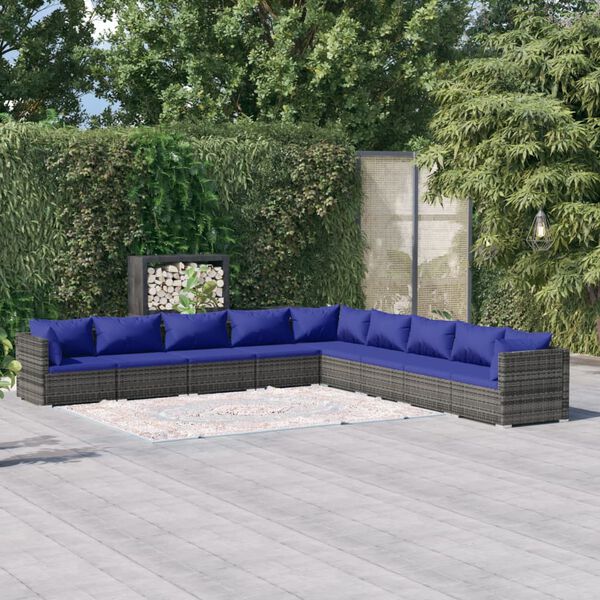 vidaXL 9-tlg. Garten-Lounge-Set mit Kissen Poly Rattan Grau