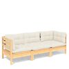 vidaXL 3-Sitzer-Gartensofa mit Creme Kissen Massivholz Kiefer