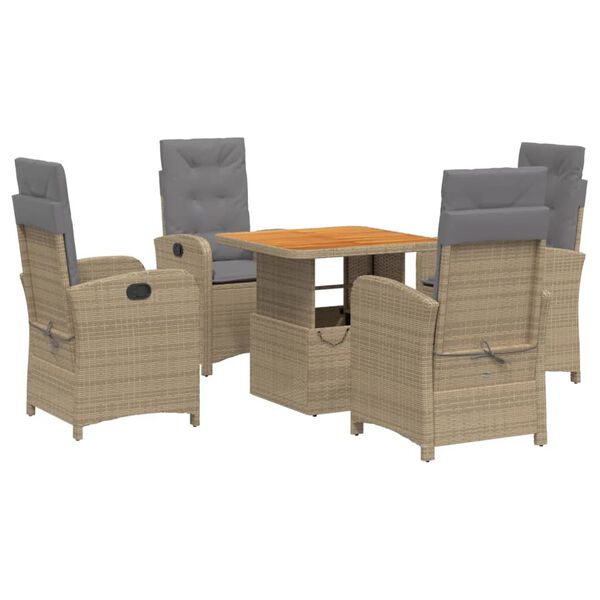 vidaXL 5-tlg. Garten-Essgruppe mit Kissen Beige Poly Rattan