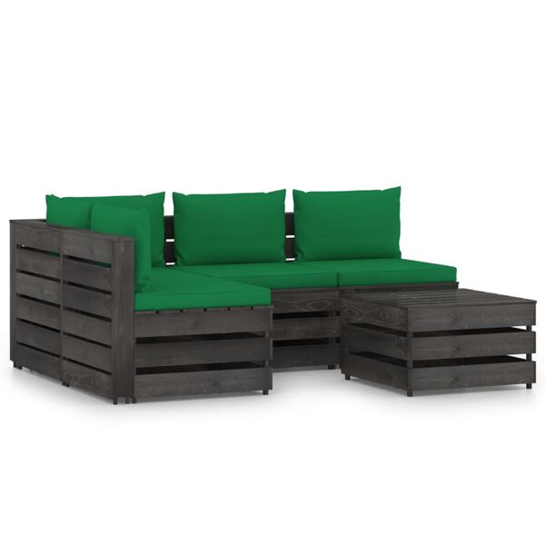 vidaXL 5-tlg. Garten-Lounge-Set mit Kissen Grau Impr&auml;gniertes Holz