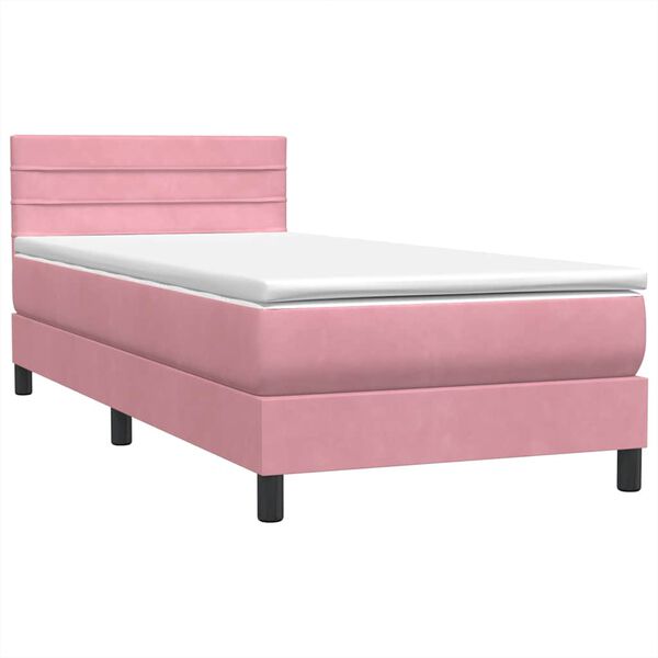 vidaXL Boxspringbett mit Matratze Rosa 100x220 cm Samt