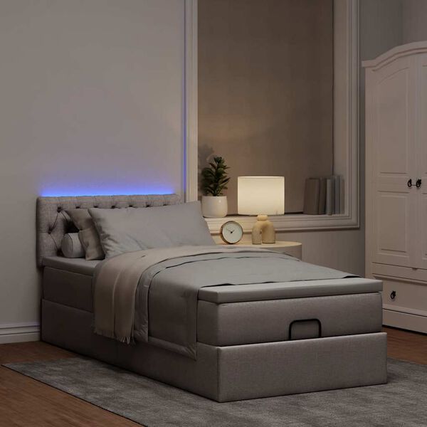 vidaXL Ottoman-Bett mit Matratze & LEDs Taupe 100x200 cm Stoff