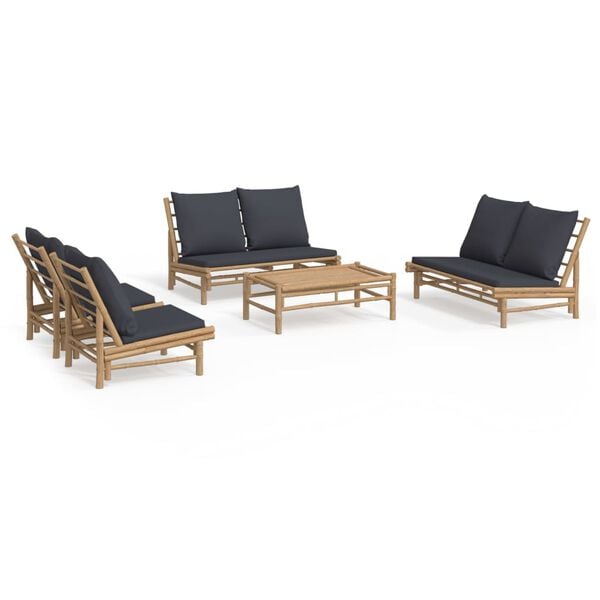 vidaXL 5-tlg. Garten-Lounge-Set mit Dunkelgrauen Kissen Bambus