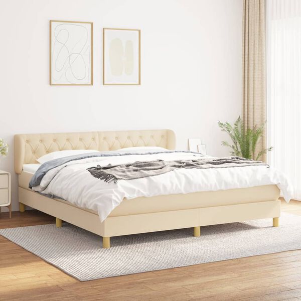 vidaXL Boxspringbett mit Matratze Creme 160x200 cm Stoff