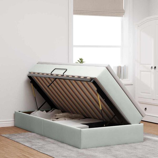 vidaXL Aufbewahrungsbett mit Matratze Hellgrau 100 x 200 cm Samt