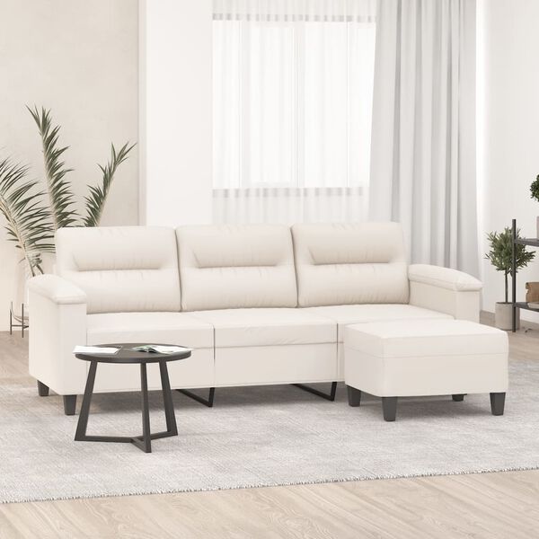 vidaXL 3-Sitzer-Sofa mit Hocker Beige 180 cm Mikrofasergewebe