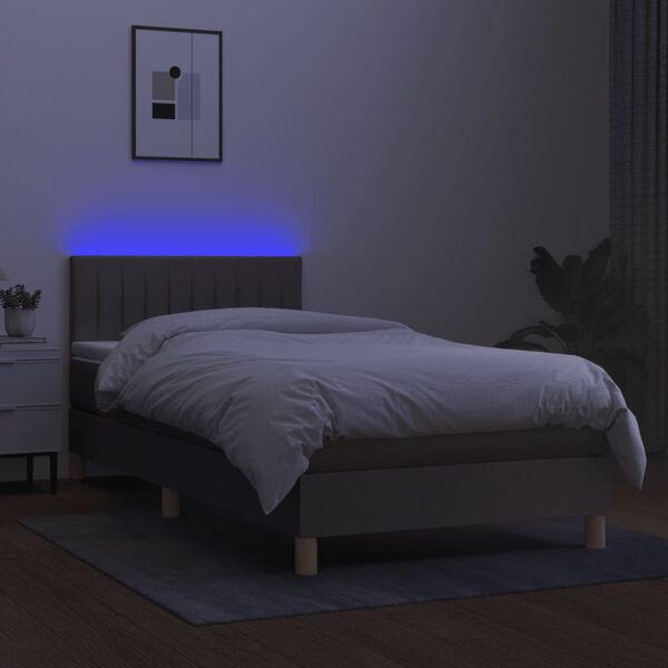vidaXL Boxspringbett mit Matratze & LED Taupe 90x190 cm Stoff