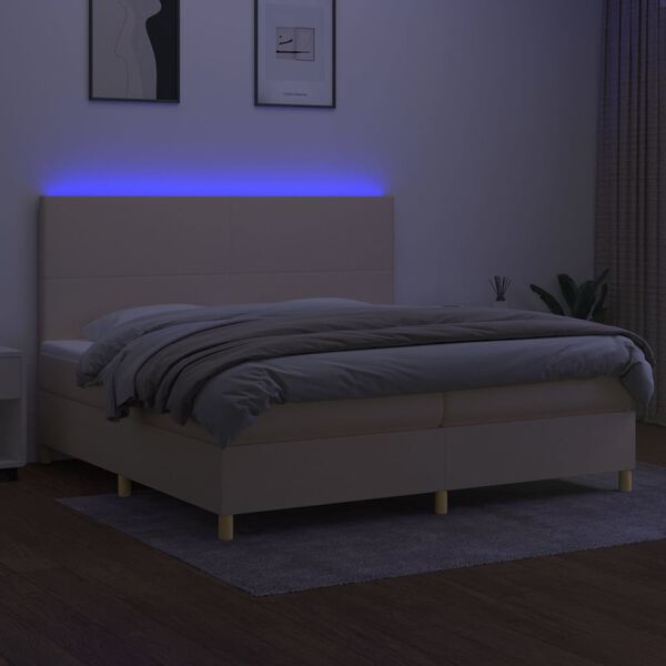vidaXL Boxspringbett mit Matratze & LED Creme 200x200 cm Stoff