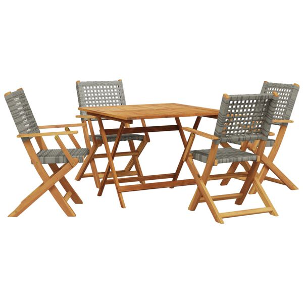 vidaXL 5-tlg. Garten-Essgruppe Grau Poly Rattan und Massivholz