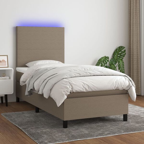 vidaXL Boxspringbett mit Matratze & LED Taupe 80x200 cm Stoff