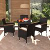 vidaXL 5-tlg. Garten-Essgruppe mit Kissen Poly Rattan Schwarz