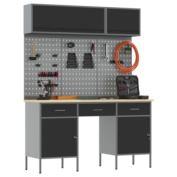 vidaXL Arbeitsschrankset mit Schubladen mit Regal 8 pcs Schwarz