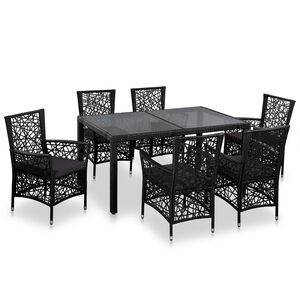 vidaXL 7-tlg. Garten-Essgruppe Poly Rattan Schwarz
